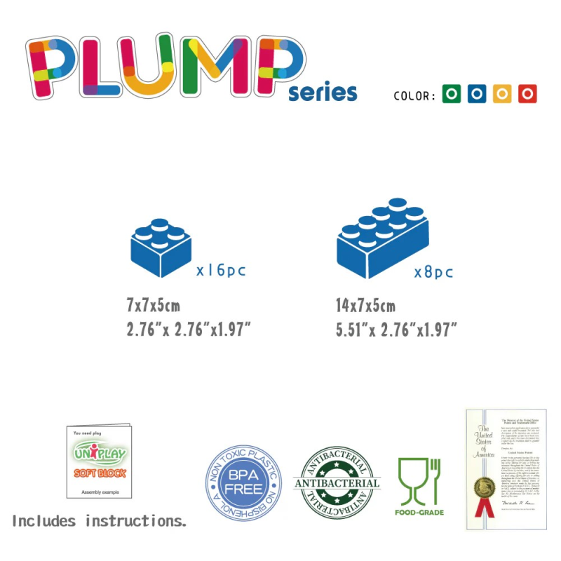 Blocs de construction souples uniques en matériau antibactérien, sans danger pour les bébés à partir de 3 ans. Blocs de construction souples uniques en matériau antibactérien, sans danger pour les bébés à partir de 3 ans.